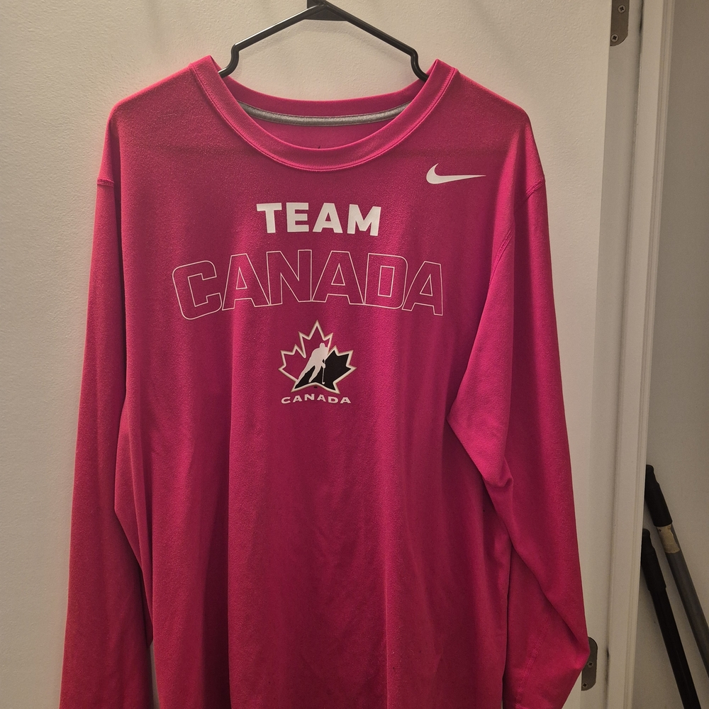 Nike Dri Fit Team Canada Olympic Hockey Red Long Sleeve Shirt Size XL Men